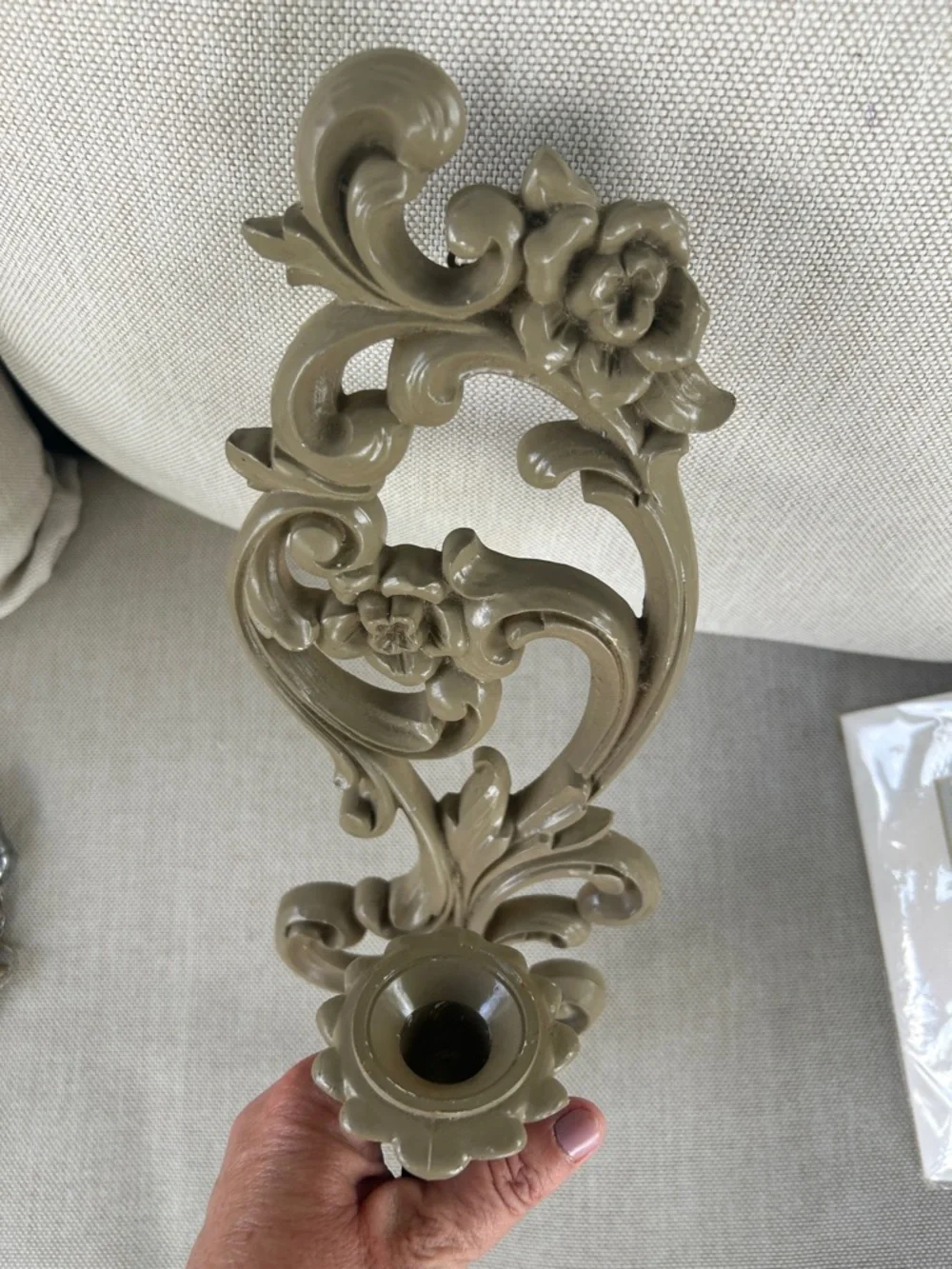 MCM Vintage Home Interiors Ornate Floral Wall Candle Sconce in Taupe